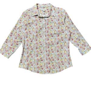 LL Bean Shirt Women's Small Multicolor Floral Wrinkle Free Button Down Prairie